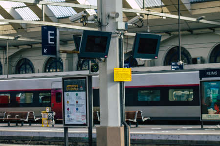Reims France February 27, 2021 View of the Central train station located in downtown of Reims during...