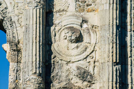 Reims France February 27, 2021 Roman triumphal arch called Mars Gate located in Reims, a city in the Grand Est region of France and one of the oldest in Europeの写真素材