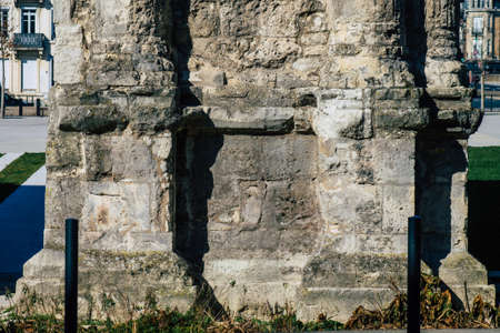 Reims France February 27, 2021 Roman triumphal arch called Mars Gate located in Reims, a city in the Grand Est region of France and one of the oldest in Europeのeditorial素材
