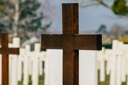 Reims France March 03, 2021 Graves of dead soldiers from the Great war buried in the military square of the cemetery of Reims in Franceのeditorial素材