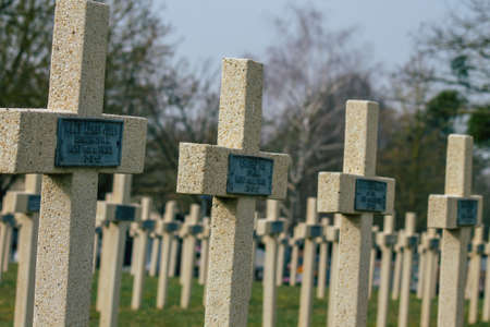 Reims France March 03, 2021 Graves of dead soldiers from the Great war buried in the military square of the cemetery of Reims in Franceのeditorial素材