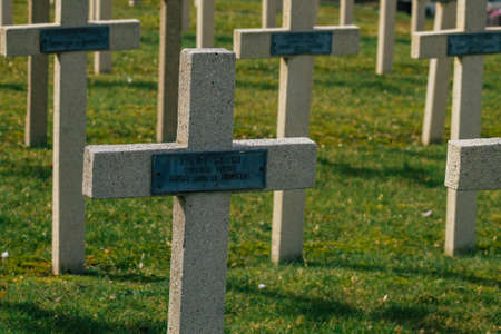 Reims France March 03, 2021 Graves of dead soldiers from the Great war buried in the military square of the cemetery of Reims in Franceのeditorial素材