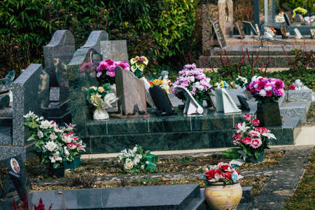 Reims France March 03, 2021 Graves of citizens buried in the cemetery of the city of Reims during the coronavirus epidemic hitting Franceのeditorial素材