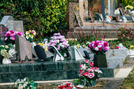 Reims France March 03, 2021 Graves of citizens buried in the cemetery of the city of Reims during the coronavirus epidemic hitting Franceのeditorial素材
