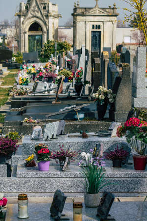 Reims France March 03, 2021 Graves of citizens buried in the cemetery of the city of Reims during the coronavirus epidemic hitting Franceのeditorial素材