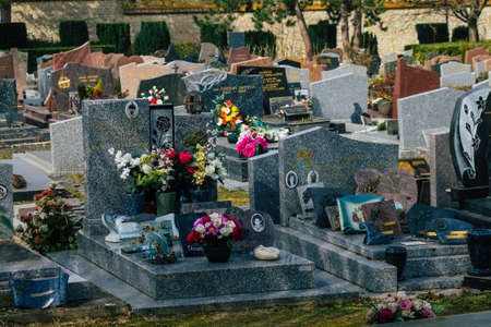 Reims France March 03, 2021 Graves of citizens buried in the cemetery of the city of Reims during the coronavirus epidemic hitting Franceのeditorial素材