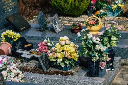 Reims France March 03, 2021 Graves of citizens buried in the cemetery of the city of Reims during the coronavirus epidemic hitting Franceのeditorial素材