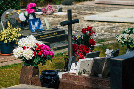 Reims France March 03, 2021 Graves of citizens buried in the cemetery of the city of Reims during the coronavirus epidemic hitting Franceのeditorial素材