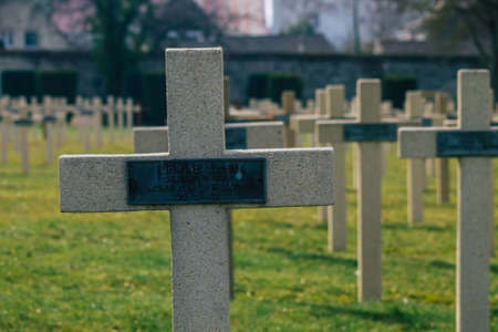 Reims France March 03, 2021 Graves of dead soldiers from the Great war buried in the military square of the cemetery of Reims in Franceのeditorial素材