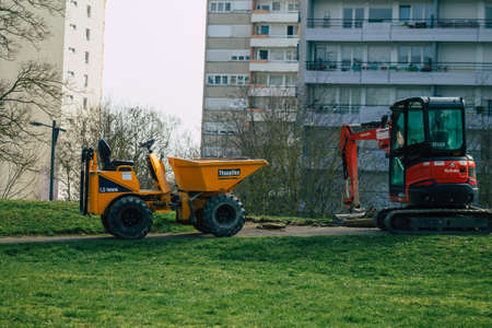 Reims France March 03, 2021 Gardening machine in a public garden in Reims, mainly used for gardening workのeditorial素材