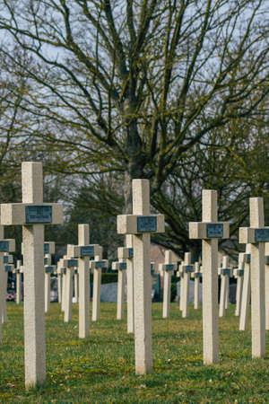 Reims France March 03, 2021 Graves of dead soldiers from the Great war buried in the military square of the cemetery of Reims in Franceのeditorial素材