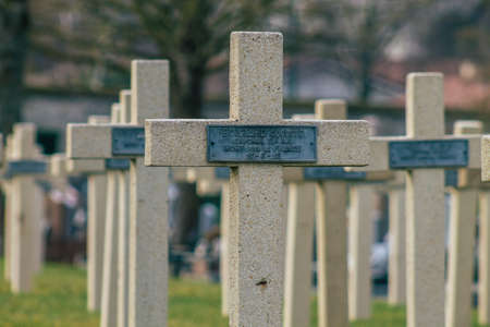 Reims France March 03, 2021 Graves of dead soldiers from the Great war buried in the military square of the cemetery of Reims in Franceのeditorial素材