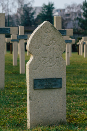 Reims France March 03, 2021 Graves of dead soldiers from the Great war buried in the military square...