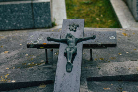 Reims France March 04, 2021 Ancien graves in the cemetery of the North, Built at the end of the 18th century and contains the remains of most of the citizens who distinguished themselves in the cityのeditorial素材