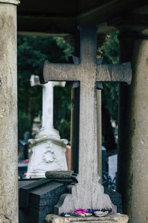 Reims France March 04, 2021 Ancien graves in the cemetery of the North, Built at the end of the 18th century and contains the remains of most of the citizens who distinguished themselves in the cityのeditorial素材