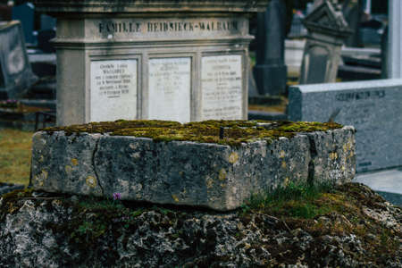 Reims France March 04, 2021 Ancien graves in the cemetery of the North, Built at the end of the 18th century and contains the remains of most of the citizens who distinguished themselves in the cityのeditorial素材