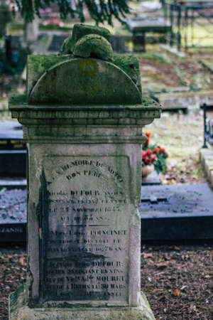 Reims France March 04, 2021 Ancien graves in the cemetery of the North, Built at the end of the 18th century and contains the remains of most of the citizens who distinguished themselves in the cityのeditorial素材