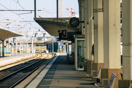 Reims France February 27, 2021 View of the Central train station located in downtown of Reims during the Coronavirus outbreak hitting Franceのeditorial素材