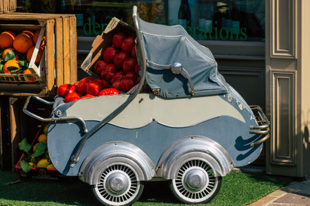 Reims France March 22, 2021 Vegetable store located in downtown during Coronavirus outbreak and lockdown to enforce containment of the populationのeditorial素材