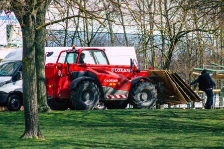 Reims France March 15, 2021 Construction site of a new playground located in a public garden of the city of Reims during the coronavirus pandemic affecting Franceのeditorial素材