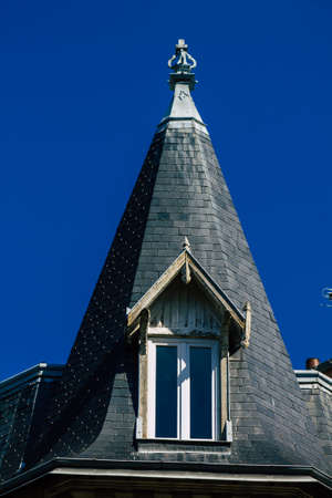 Reims France March 29, 2021 Facade of a building located in Reims, a city in the Grand Est region of France and one of the oldest in Europeの写真素材