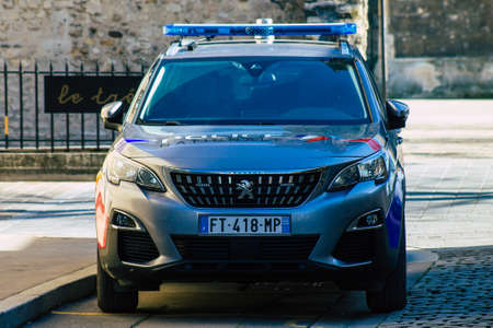 Reims France March 29, 2021 French police car in the streets of Reims during coronavirus pandemic and the lockdown to impose containment of the populationのeditorial素材