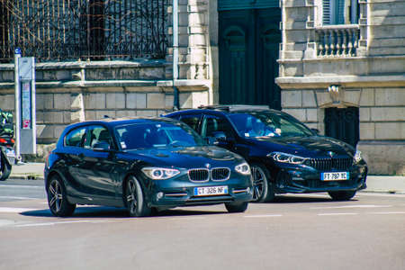 Reims France March 29, 2021 City traffic in the town of Reims during the coronavirus pandemic affecting France and the lockdown of the city to impose the containment of the populationのeditorial素材