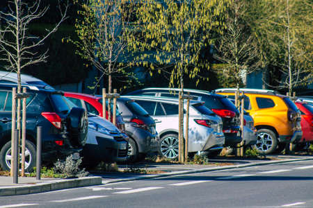 Reims France March 29, 2021 Various cars parked in the town of Reims because people stay at home during the pandemic affecting Franceのeditorial素材