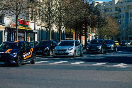 Reims France March 29, 2021 City traffic in the town of Reims during the coronavirus pandemic affecting France and the lockdown of the city to impose the containment of the populationのeditorial素材