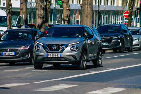 Reims France March 29, 2021 City traffic in the town of Reims during the coronavirus pandemic affecting France and the lockdown of the city to impose the containment of the populationのeditorial素材