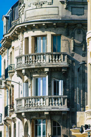 Reims France March 29, 2021 Facade of a building located in Reims, a city in the Grand Est region of France and one of the oldest in Europeのeditorial素材