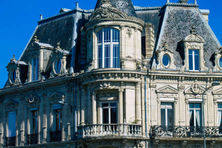 Reims France March 29, 2021 Facade of a building located in Reims, a city in the Grand Est region of France and one of the oldest in Europeのeditorial素材