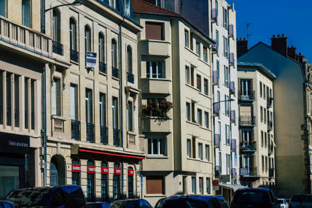 Reims France March 29, 2021 Facade of a building located in Reims, a city in the Grand Est region of France and one of the oldest in Europeのeditorial素材