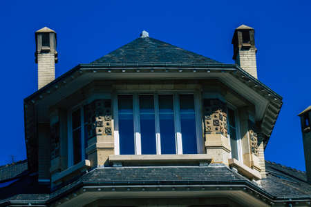 Reims France March 29, 2021 Facade of a building located in Reims, a city in the Grand Est region of France and one of the oldest in Europeのeditorial素材