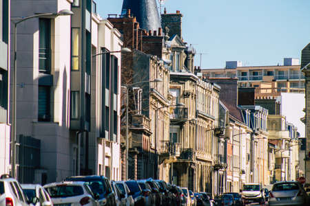 Reims France March 29, 2021 Facade of a building located in Reims, a city in the Grand Est region of France and one of the oldest in Europeのeditorial素材