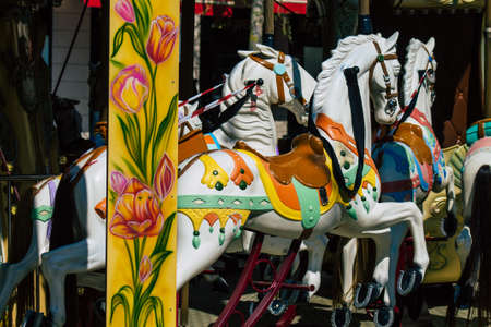 Reims France April 2, 2021 Famous 17th century Venetian Carrousel located in the center of Reims empty due to the coronavirus pandemic affecting Franceのeditorial素材