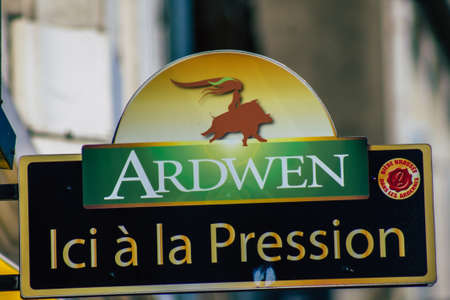 Reims France April 2, 2021 Commercial sign front a business located in Reims, a city in the Grand Est region of Franceのeditorial素材