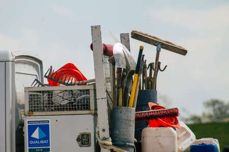Reims France April 15, 2021: Construction site of a new building in the downtown of Reims during the coronavirus outbreak hitting Franceのeditorial素材