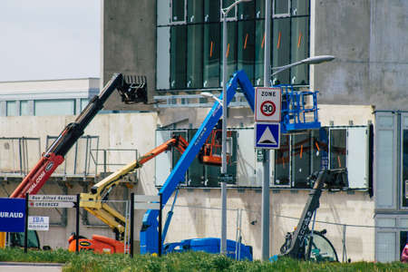 Reims France April 15, 2021 Construction site of a new building in the downtown of Reims during the outbreak hitting Franceのeditorial素材