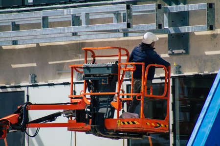 Reims France April 15, 2021 Construction site of a new building in the downtown of Reims during the outbreak hitting Franceのeditorial素材