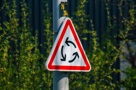Reims France April 15, 2021 Street sign or road sign, erected at the side of or above roads to provide information to road user in the downtown area of Reimsのeditorial素材