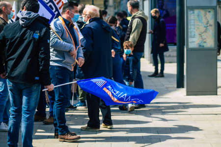 Reims France April 20, 2021 Demonstration of the police forces which takes place in front of the court of Reims in Franceのeditorial素材