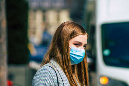 Reims France April 19, 2021 Pedestrians walking in the streets of Reims during the outbreak hitting Franceのeditorial素材