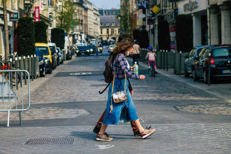 Reims France April 19, 2021 Pedestrians walking in the streets of Reims during the outbreak hitting Franceのeditorial素材