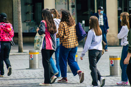 Reims France April 19, 2021 Pedestrians walking in the streets of Reims during the outbreak hitting Franceのeditorial素材