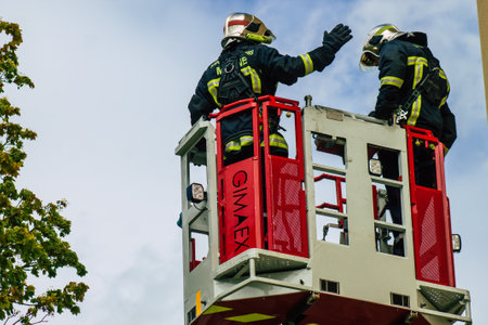 Reims France May 04, 2021 French fire fighter in intervention in the streets of Reims during the coronavirus outbreak hitting Franceのeditorial素材