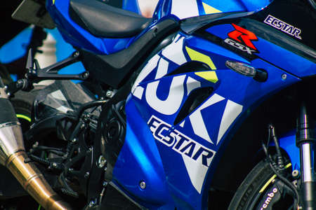 Reims France May 20, 2021 GSX R 1000 Suzuki motorcycle parked in the streets of Reimsのeditorial素材