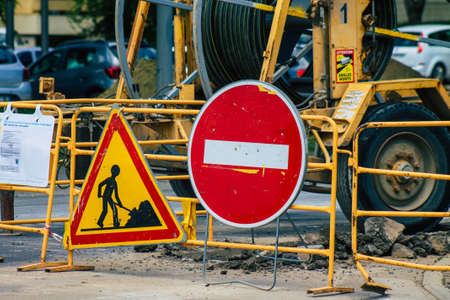 Reims France May 25, 2021 Public works in the streets of Reims to repair a gas pipe that has brokenのeditorial素材