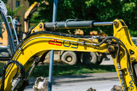 Reims France May 25, 2021 Public works in the streets of Reims to repair a gas pipe that has brokenのeditorial素材