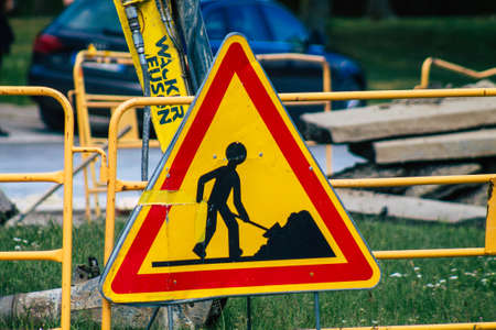 Reims France May 25, 2021 Public works in the streets of Reims to repair a gas pipe that has brokenのeditorial素材